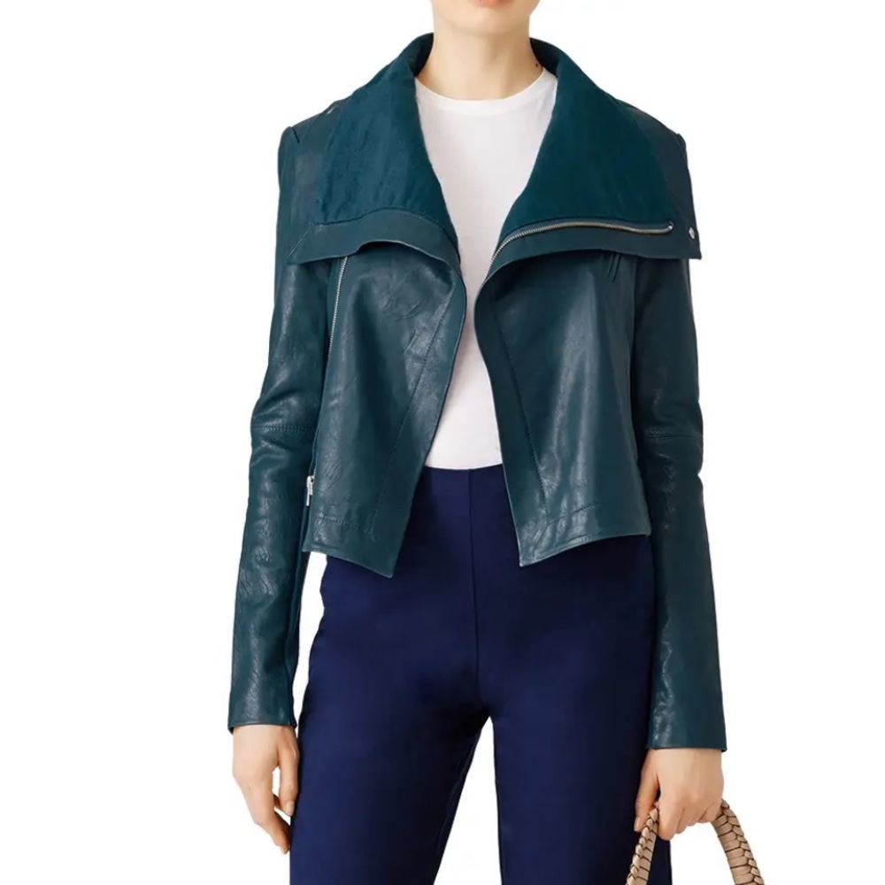 Veda Max leather jacket in teal, size P/XS excellent condition